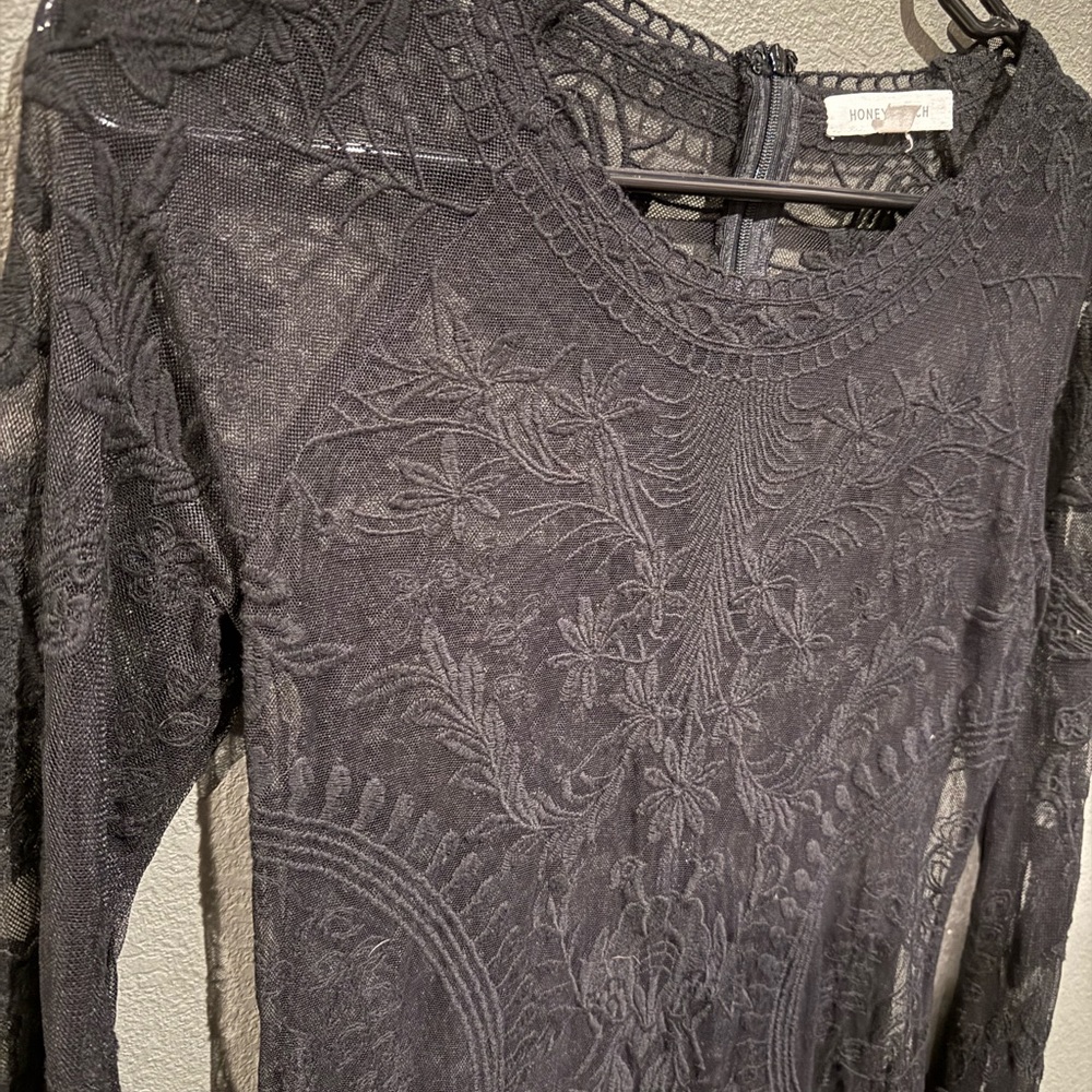 Honey Punch Black Floral Lace Dress